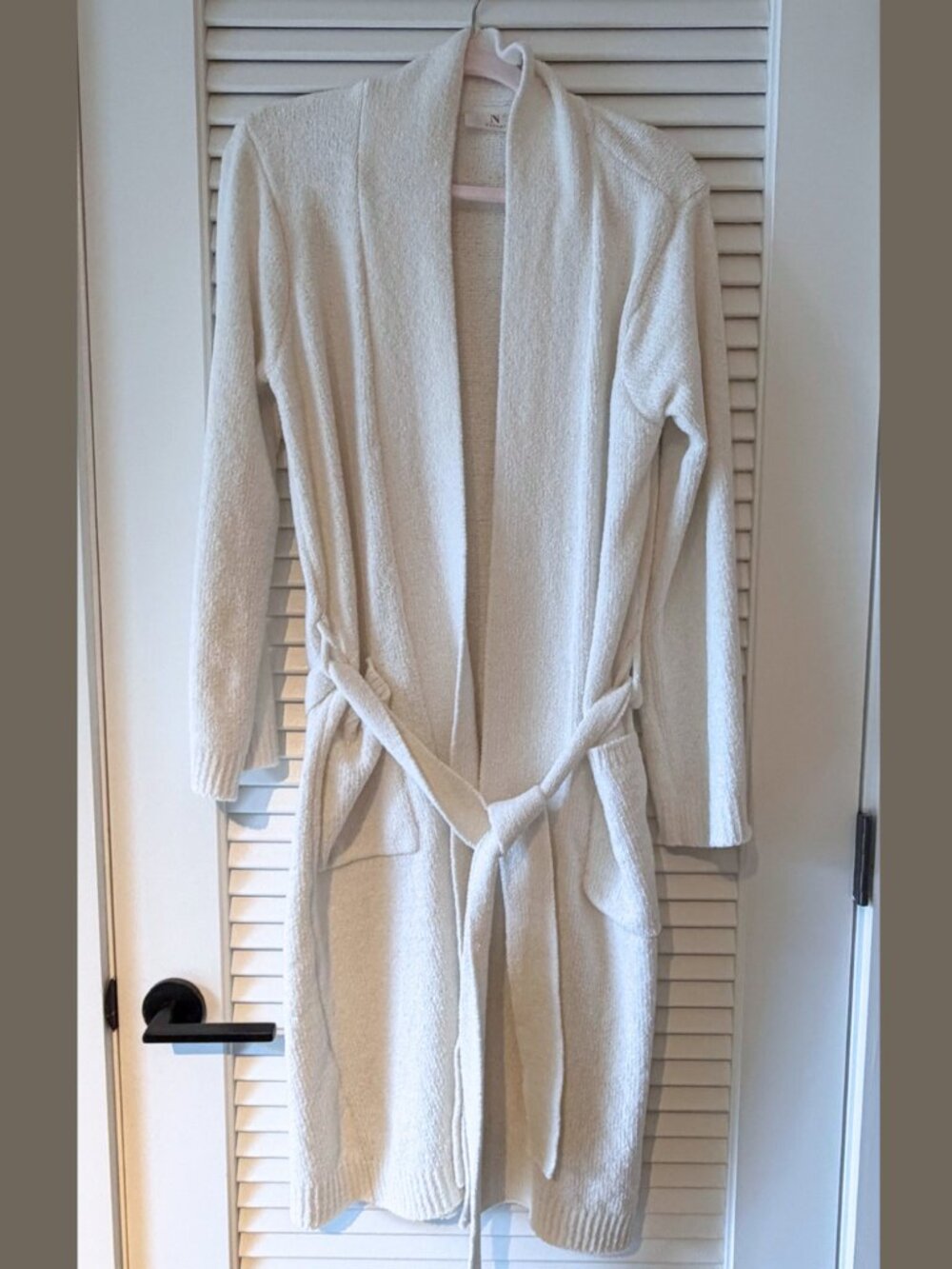 Natori Women’s Aura Soft Midi Robe Cozy Knit Bathrobe Loungewear White Cream